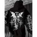 Men Hip Hop Sport Hoodie Gothic Angel Thorn Back Sleeve Graphic Hooded Sweatshirt Dark Punk Streetwear Loose Casual Pullover