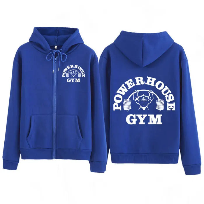 Powerhouse Gym Logo Zipper Hoodie Harajuku Geek Fitness Zip Up Hoodies Unisex Long Sleeve Fashion Casual Oversized Jacket Coat