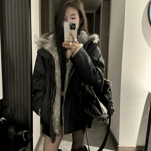 Black Winter Versatile, Fashionable, Warm Cold-proof Cotton-padded Spliced New Autumn and Winter Jacket, Parka Coat