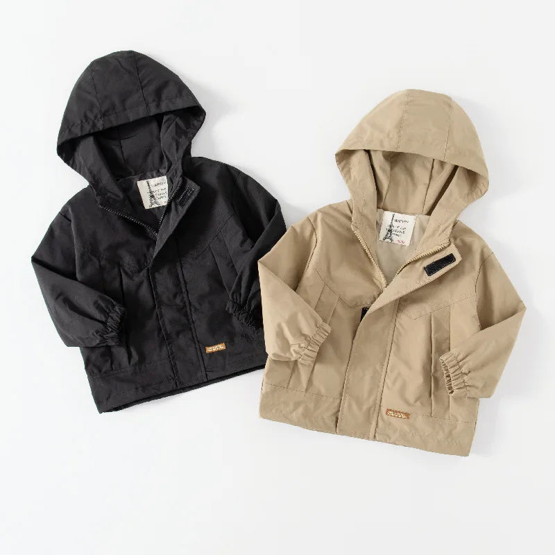 Children's Hooded Jacket 2-7Y Autumn Boy's Windbreaker Zipper Hoodie Baby Solid Color Jacket