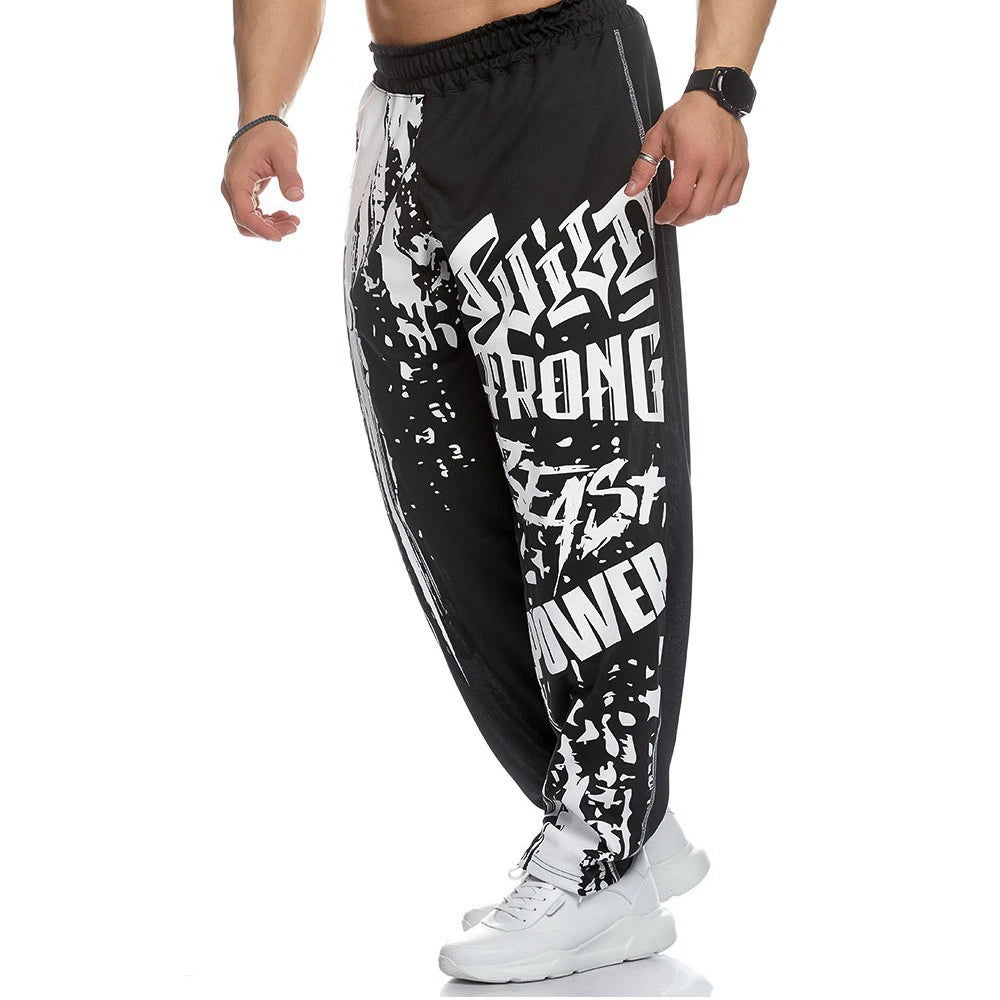 Mens Training Sport Trousers GYM Thin Pants Joggers Male Slim Casual Workout Fitness Running Graffiti Printed Breathable Pants
