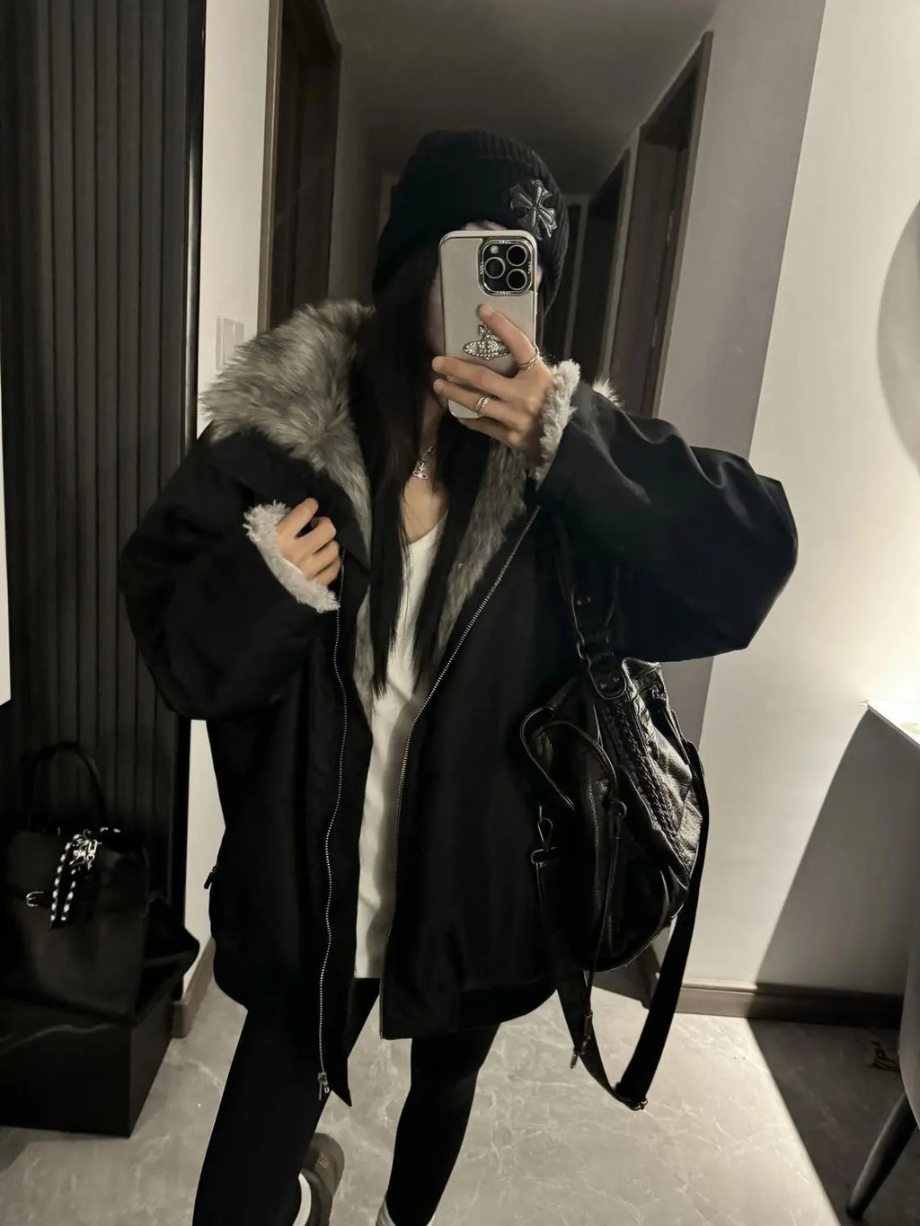 Black Winter Versatile, Fashionable, Warm Cold-proof Cotton-padded Spliced New Autumn and Winter Jacket, Parka Coat