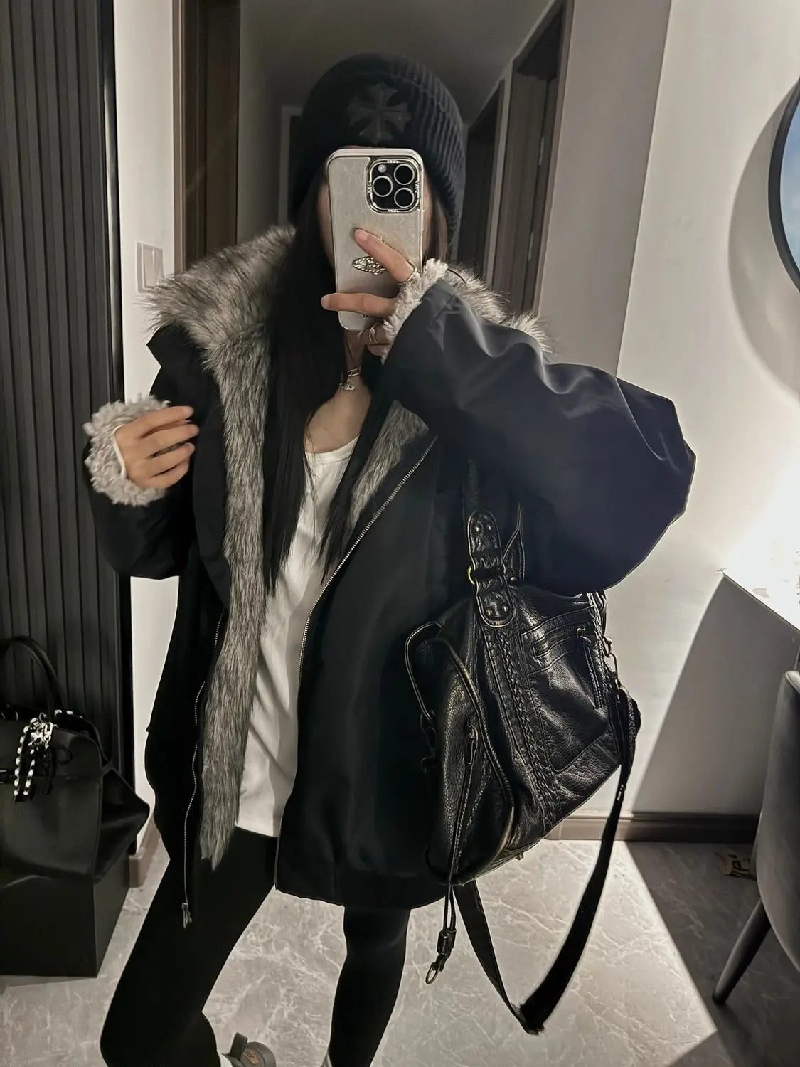 Black Winter Versatile, Fashionable, Warm Cold-proof Cotton-padded Spliced New Autumn and Winter Jacket, Parka Coat