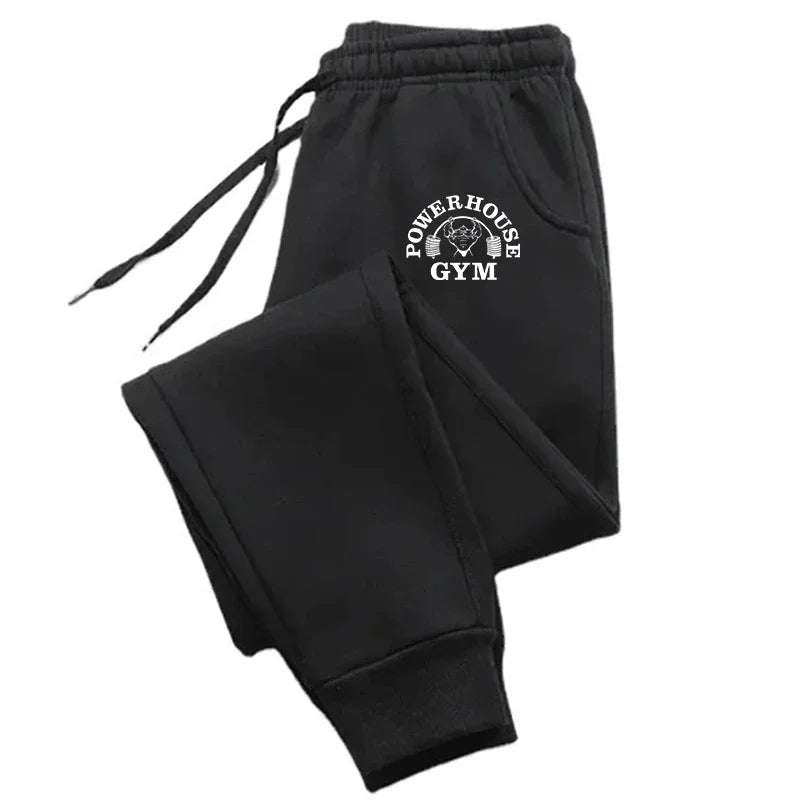 GYM Powerhouse Print Pants Men Casual Sports Pants Running Workout Jogging Long Pants Men Fleece Jogger Sweatpants Long Pants