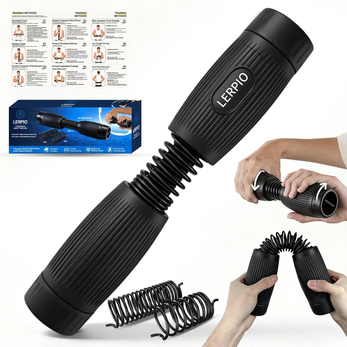 Adjustable Resistance Forearm Exerciser Wrist Strengthener with Interchangeable Springs,  Arm Grip Strength Trainer for Home Gym