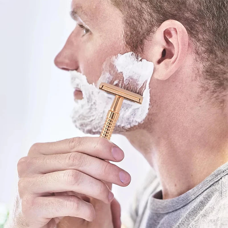 Men's ECO-Friendly Safety Razor Sustainable Shaving Tool for Responsible Grooming with Storage Box & 5 Platinum Advanced Blades