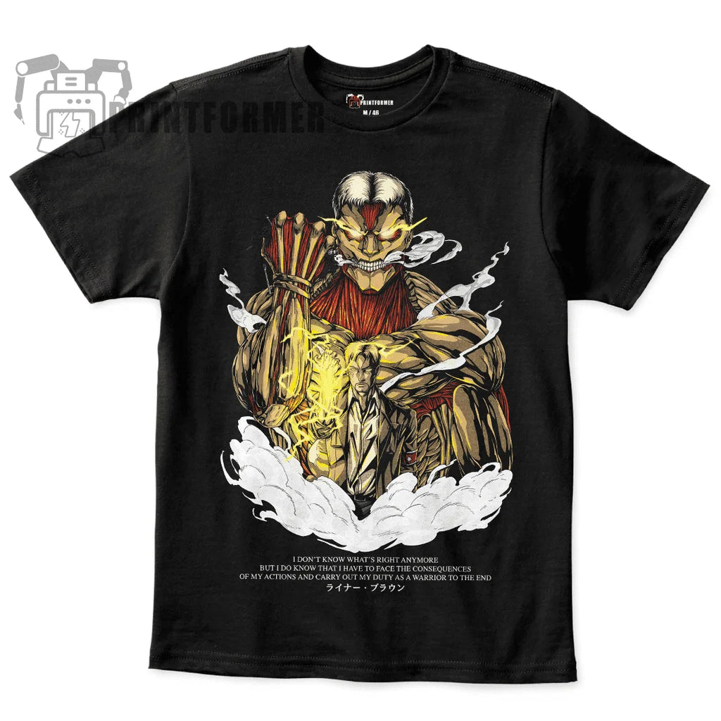 Anime Attack On Titan Armoured Titan Reiner Braun Manga T-Shirt Soft Tee 100 Cotton