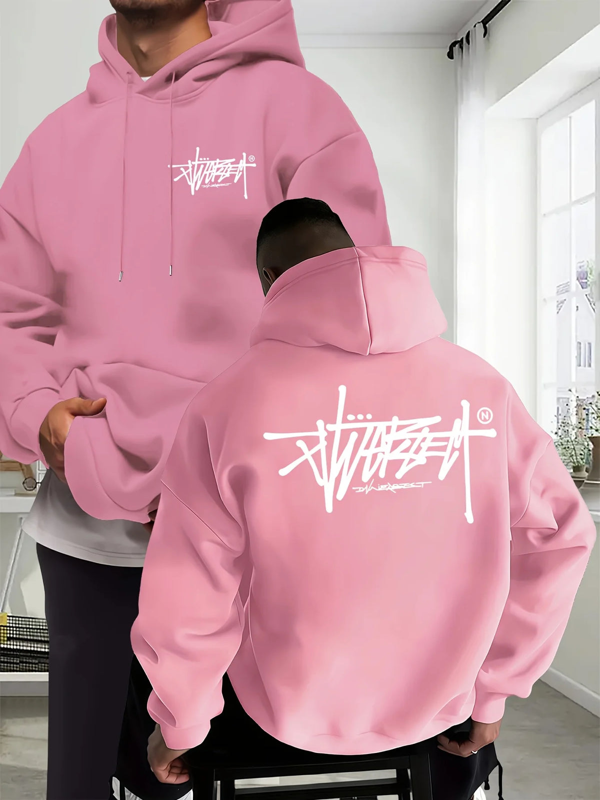 Graffiti Letter Hoodie Men Women Outdoor Street Hip-hop Vacation Fitness Loose Sport Couple Autumn Winter Long-sleeve Sweatshirt