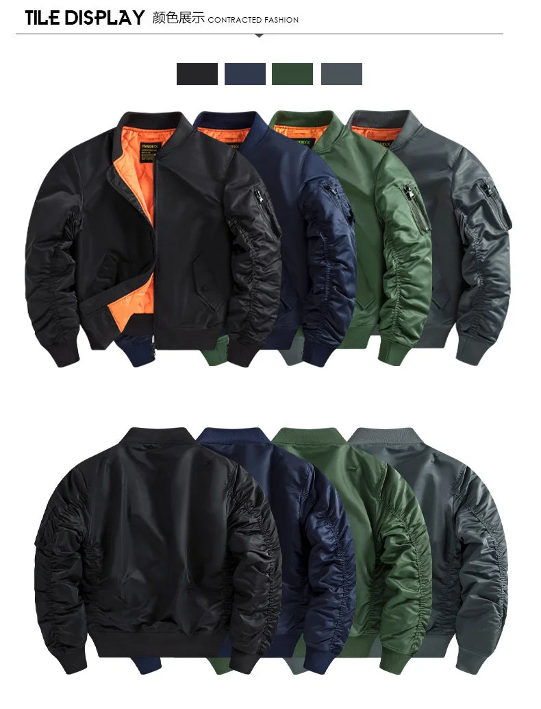 Winter Jackets for Boys Coat Men Lightweight Thick Army MA-1 Flight Bomber Jackets Streetwear Varsity Pilot Parkas Coat Men