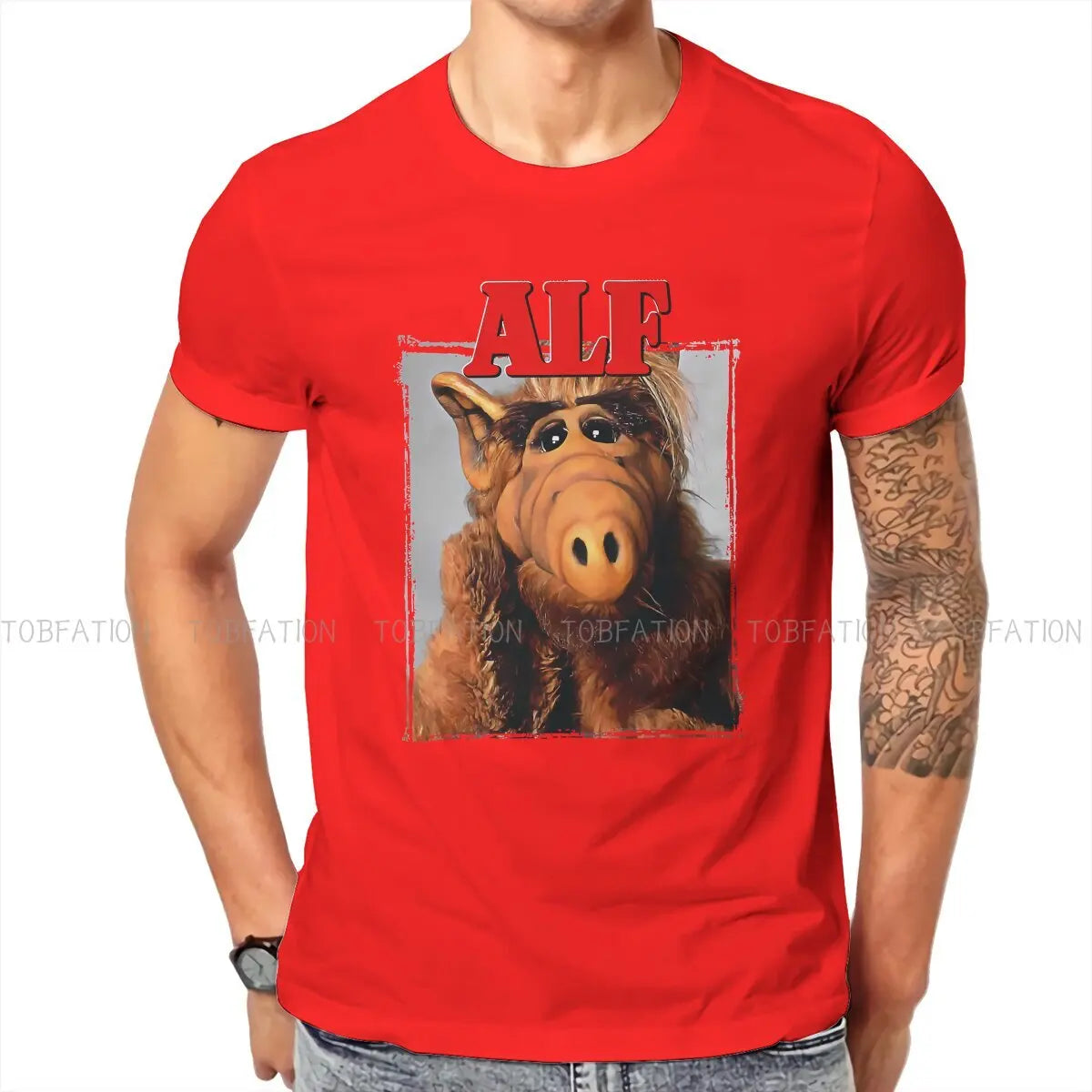 Red  Newest TShirts ALF The Animated Series Male Graphic Fabric Streetwear T Shirt Round Neck Oversized