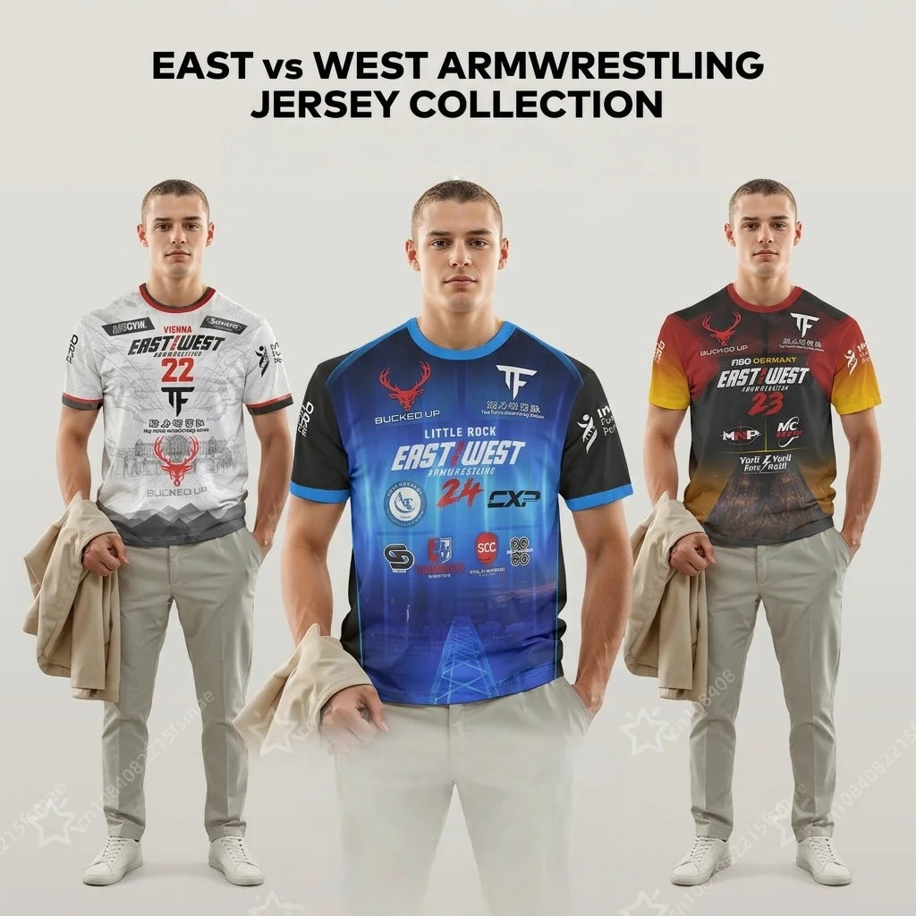 The East vs West Series 22 To 24 Armwrestling T-Shirt Atlantic City Sports Jersey Men's Breathable Quick Dry Fitness Gym Tee Top