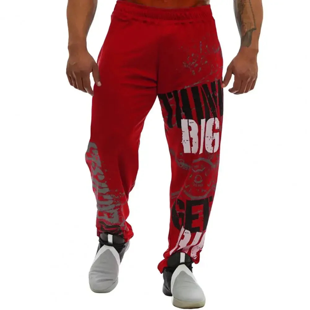 Men Pants Loose Straight Mid Waist Deep Fashion Pants Crotch Digital Printing Jogging Soft Elastic Waist Men Trousers for Gym
