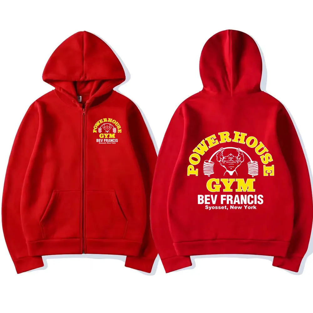 Powerhouse Gym Logo Zipper Hoodie Men's Women Fashion Gothic Geek Fitness Zip Up Jacket Hoodies Sweatshirts Oversized Streetwear