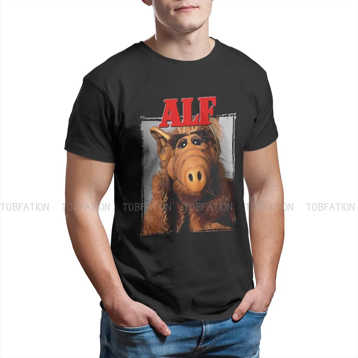 Red  Newest TShirts ALF The Animated Series Male Graphic Fabric Streetwear T Shirt Round Neck Oversized