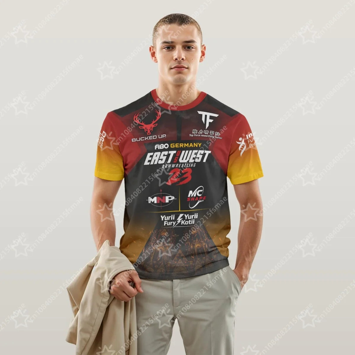 The East vs West Series 22 To 24 Armwrestling T-Shirt Atlantic City Sports Jersey Men's Breathable Quick Dry Fitness Gym Tee Top