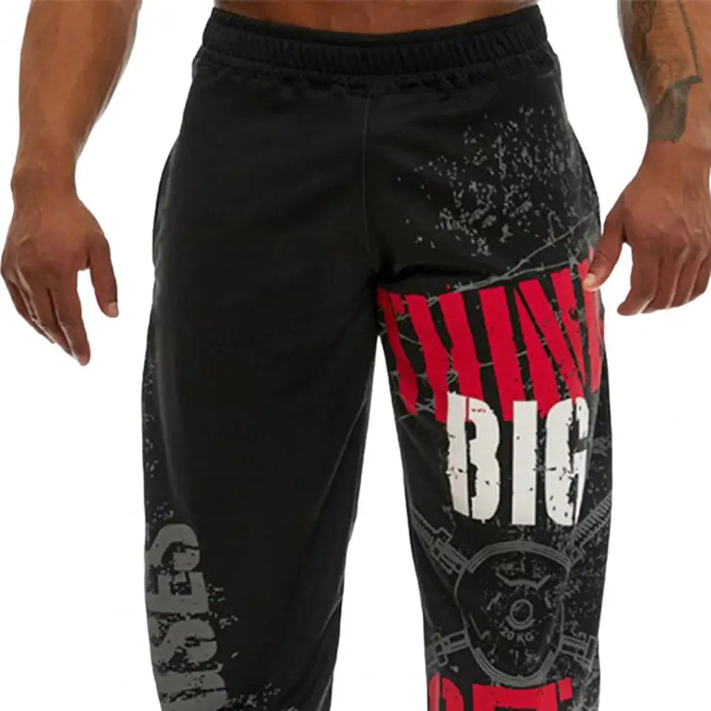 Men Pants Loose Straight Mid Waist Deep Fashion Pants Crotch Digital Printing Jogging Soft Elastic Waist Men Trousers for Gym