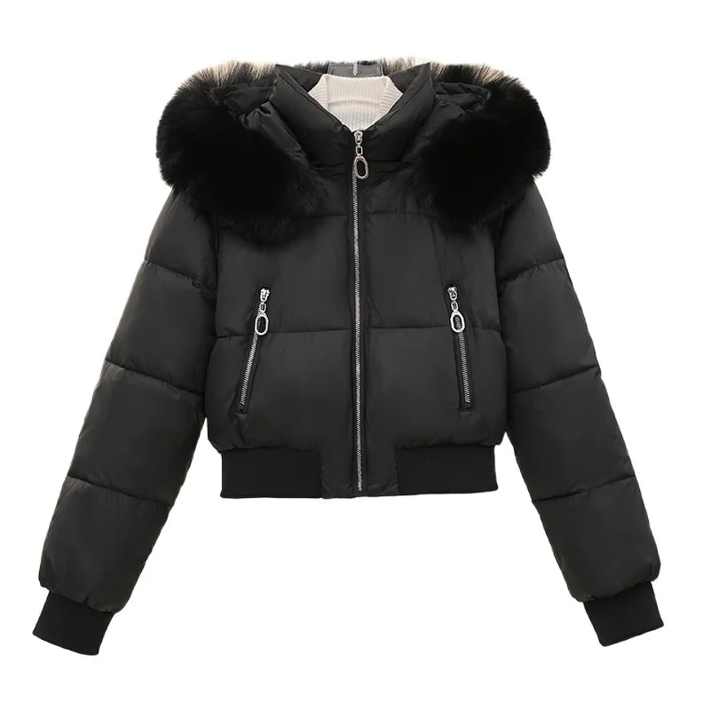 2026 Winter Jacket Women Hooded Fur Collar Cotton Coat New Thick and Warm Short Clothing