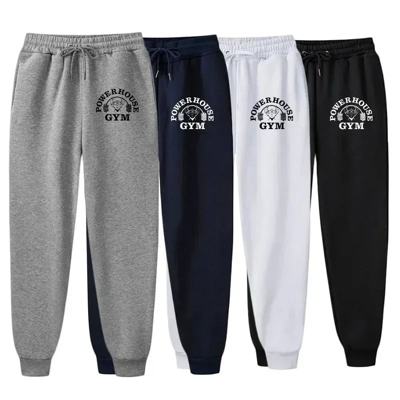 GYM Powerhouse Print Pants Men Casual Sports Pants Running Workout Jogging Long Pants Men Fleece Jogger Sweatpants Long Pants