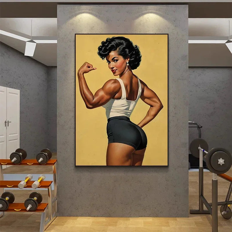 Bodybuilder Woman Canvas Painting Wall Art Female Exercise Weightlifting Poster Gym Room Home Decor Vintage Gifts for Girls