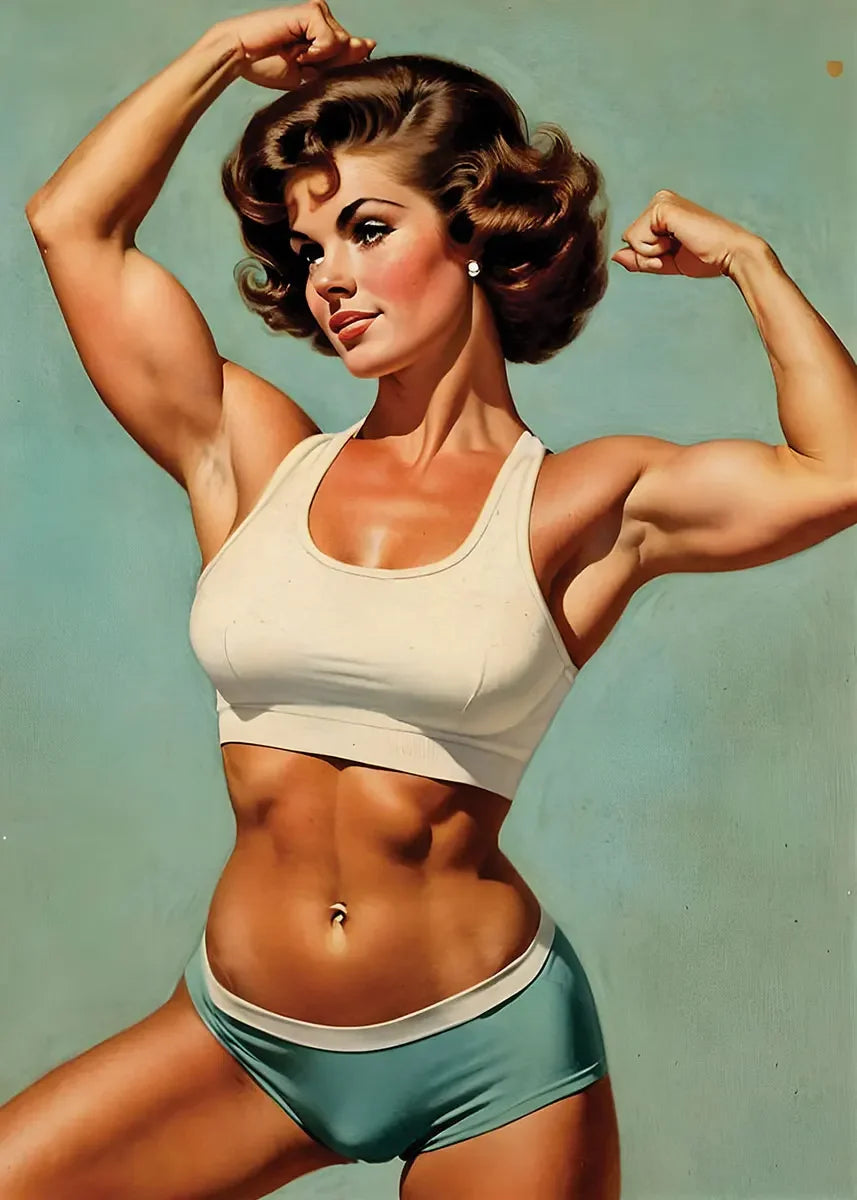 Bodybuilder Woman Canvas Painting Wall Art Female Exercise Weightlifting Poster Gym Room Home Decor Vintage Gifts for Girls