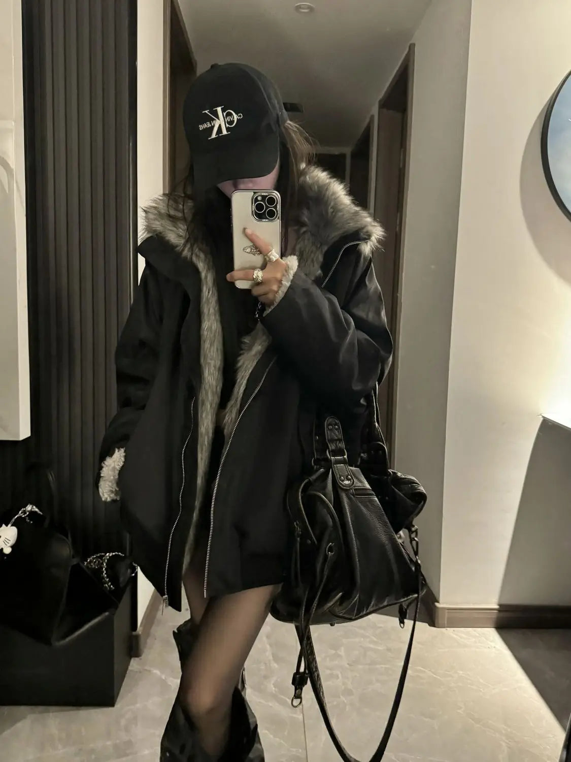 Black Winter Versatile, Fashionable, Warm Cold-proof Cotton-padded Spliced New Autumn and Winter Jacket, Parka Coat