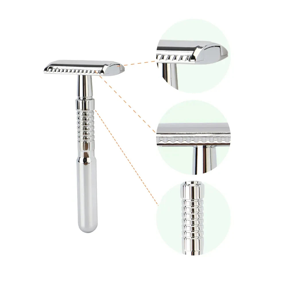 Men's ECO-Friendly Safety Razor Sustainable Shaving Tool for Responsible Grooming with Storage Box & 5 Platinum Advanced Blades