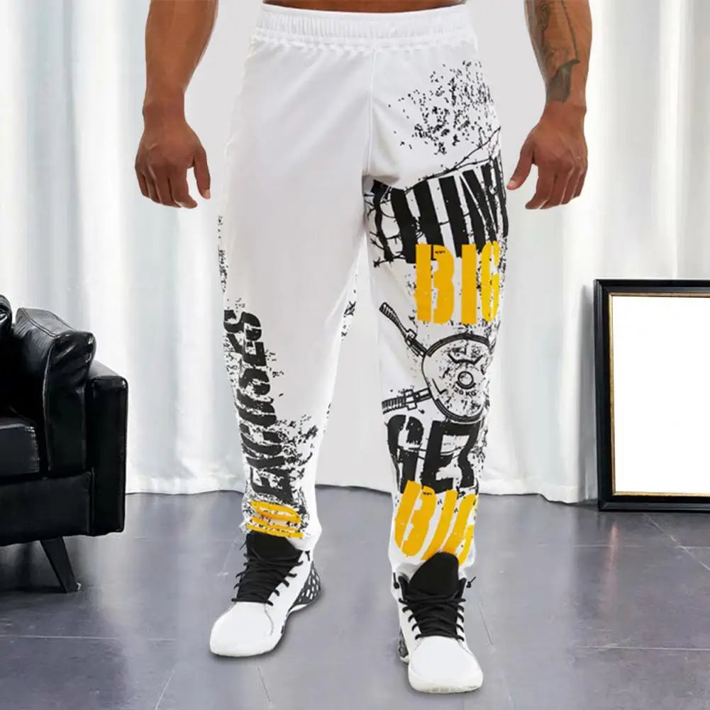Men Pants Loose Straight Mid Waist Deep Fashion Pants Crotch Digital Printing Jogging Soft Elastic Waist Men Trousers for Gym