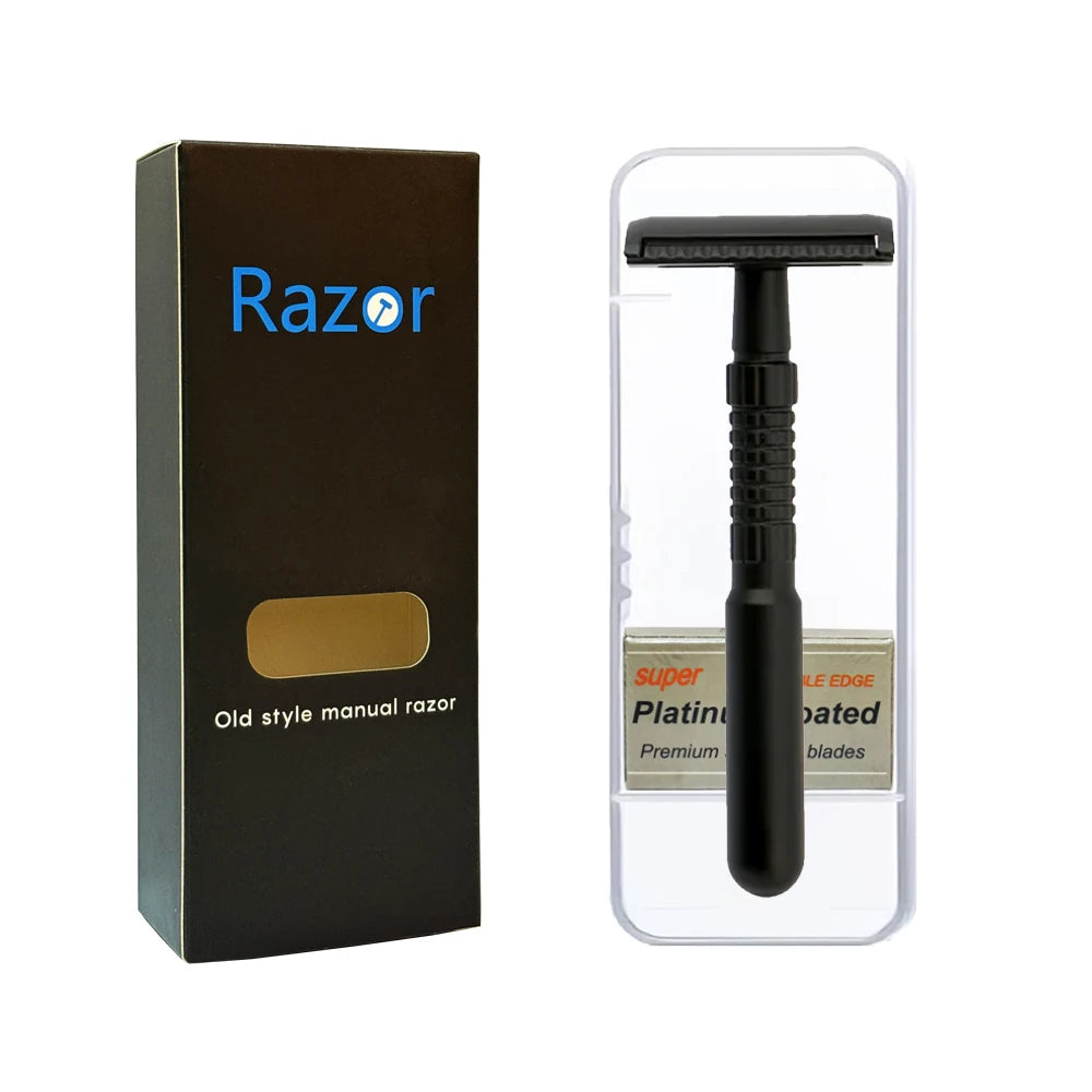 Men's ECO-Friendly Safety Razor Sustainable Shaving Tool for Responsible Grooming with Storage Box & 5 Platinum Advanced Blades