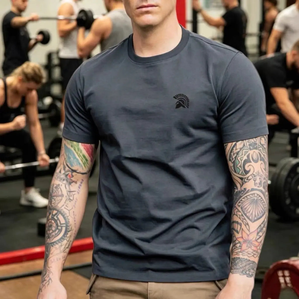 Spartan Warrior Print Gym T Shirt I'M SPARTAN Slogan Helmet Graphic Black Quick Dry Men Fitness Training Short Sleeve Tee