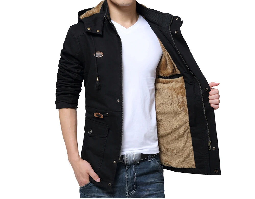 Winter Men's Thermal Padded Jackets Fashion Men Fleece Warm Hooded Coats Casual Men Army Tactical Hiking Jackets Brand Clothing