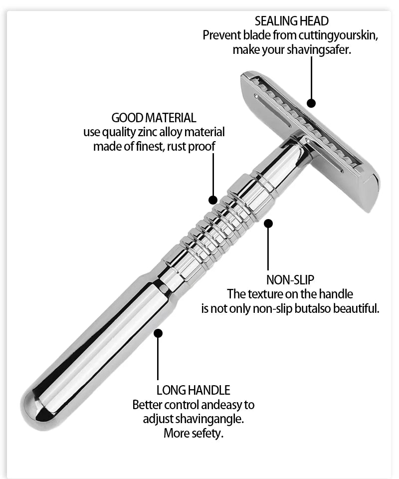 Men's ECO-Friendly Safety Razor Sustainable Shaving Tool for Responsible Grooming with Storage Box & 5 Platinum Advanced Blades