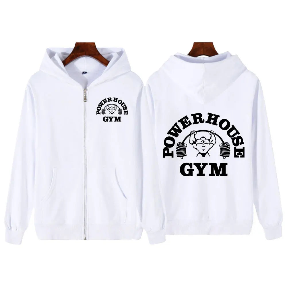 Powerhouse Gym Logo Zipper Hoodie Harajuku Geek Fitness Zip Up Hoodies Unisex Long Sleeve Fashion Casual Oversized Jacket Coat