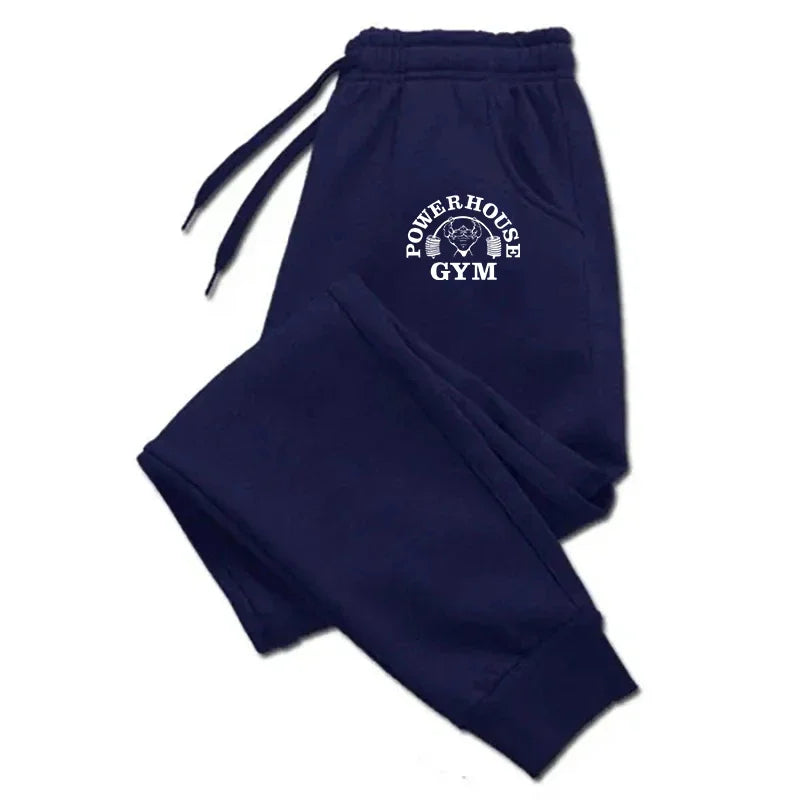 GYM Powerhouse Print Pants Men Casual Sports Pants Running Workout Jogging Long Pants Men Fleece Jogger Sweatpants Long Pants