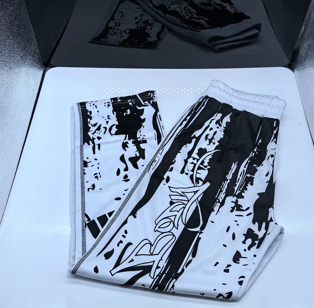 Mens Training Sport Trousers GYM Thin Pants Joggers Male Slim Casual Workout Fitness Running Graffiti Printed Breathable Pants