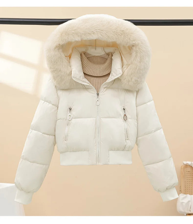 2026 Winter Jacket Women Hooded Fur Collar Cotton Coat New Thick and Warm Short Clothing