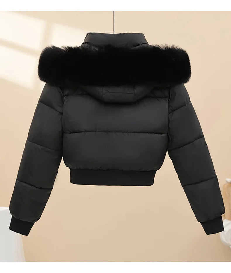 2026 Winter Jacket Women Hooded Fur Collar Cotton Coat New Thick and Warm Short Clothing