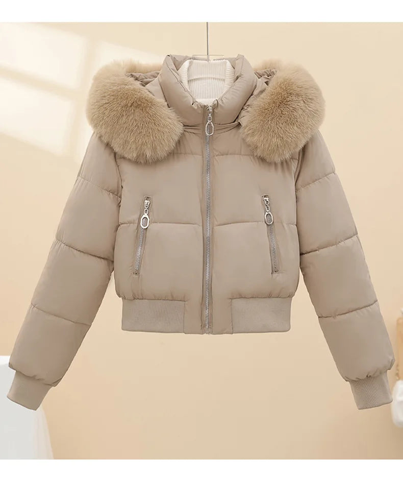 2026 Winter Jacket Women Hooded Fur Collar Cotton Coat New Thick and Warm Short Clothing