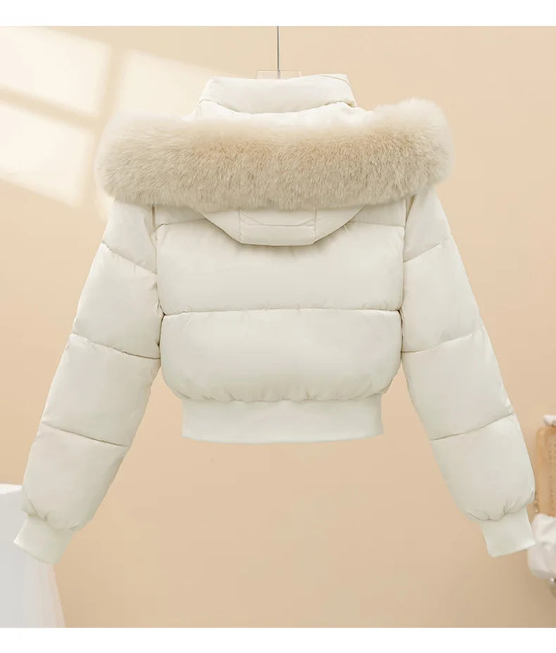 2026 Winter Jacket Women Hooded Fur Collar Cotton Coat New Thick and Warm Short Clothing
