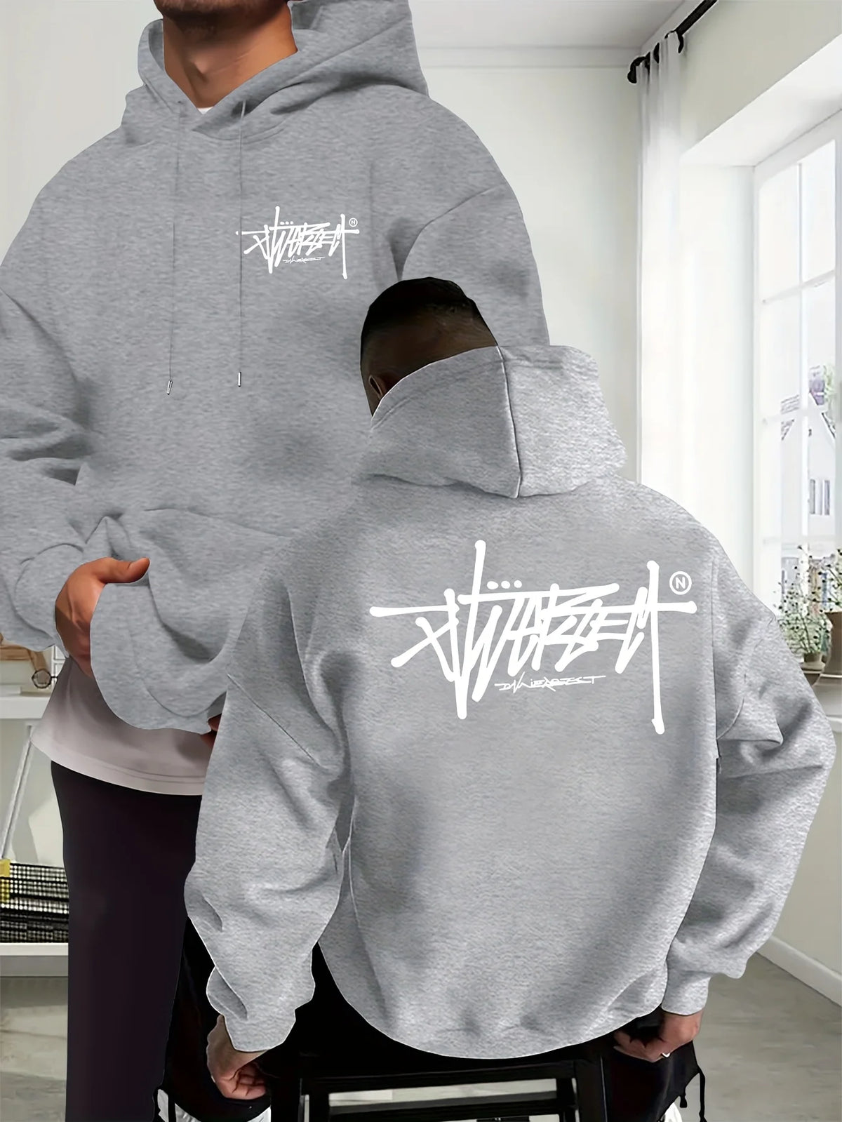 Graffiti Letter Hoodie Men Women Outdoor Street Hip-hop Vacation Fitness Loose Sport Couple Autumn Winter Long-sleeve Sweatshirt