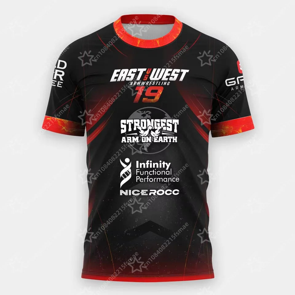 The East vs West Series 22 To 24 Armwrestling T-Shirt Atlantic City Sports Jersey Men's Breathable Quick Dry Fitness Gym Tee Top