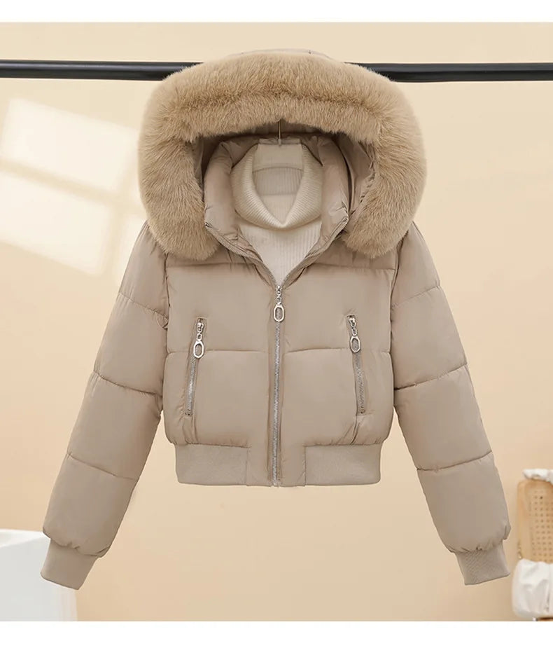 2026 Winter Jacket Women Hooded Fur Collar Cotton Coat New Thick and Warm Short Clothing