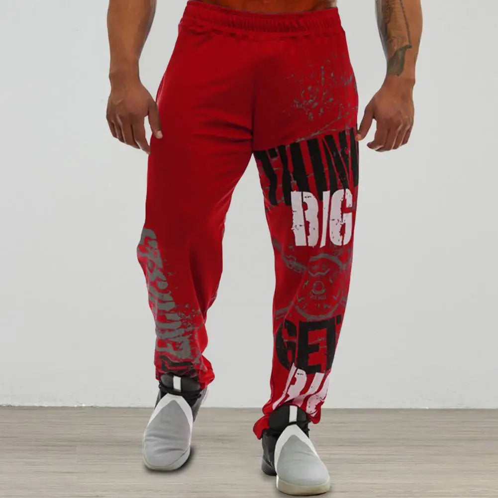Men Pants Loose Straight Mid Waist Deep Fashion Pants Crotch Digital Printing Jogging Soft Elastic Waist Men Trousers for Gym