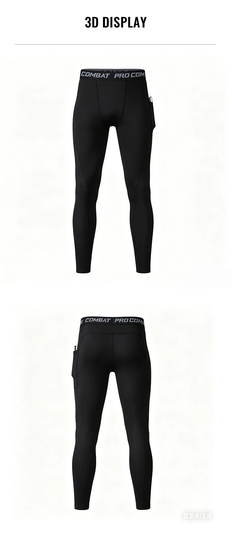 Compression Pant Men Training Gym Leggings with Pockets Running Tights Fitness Basketball Jogging Workout Trouser Polyester