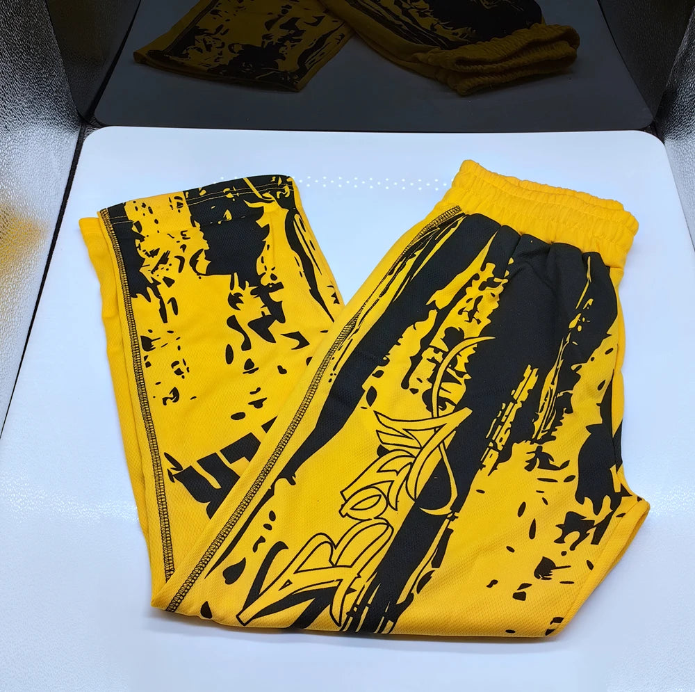 Mens Training Sport Trousers GYM Thin Pants Joggers Male Slim Casual Workout Fitness Running Graffiti Printed Breathable Pants