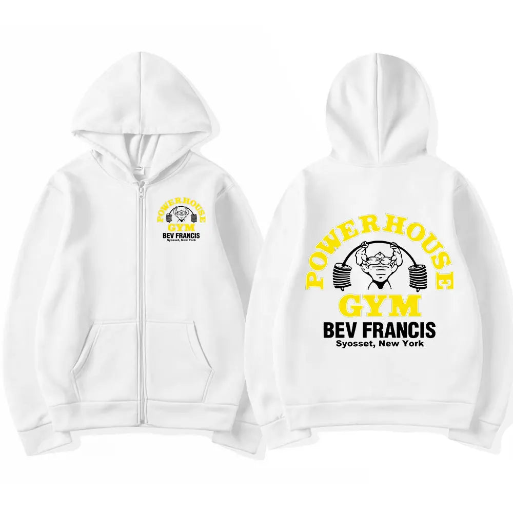 Powerhouse Gym Logo Zipper Hoodie Men's Women Fashion Gothic Geek Fitness Zip Up Jacket Hoodies Sweatshirts Oversized Streetwear