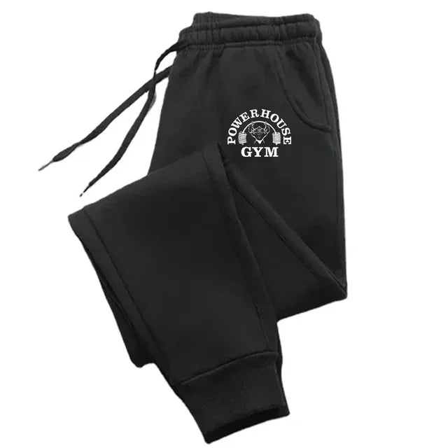 GYM Powerhouse Print Pants Men Casual Sports Pants Running Workout Jogging Long Pants Men Fleece Jogger Sweatpants Long Pants
