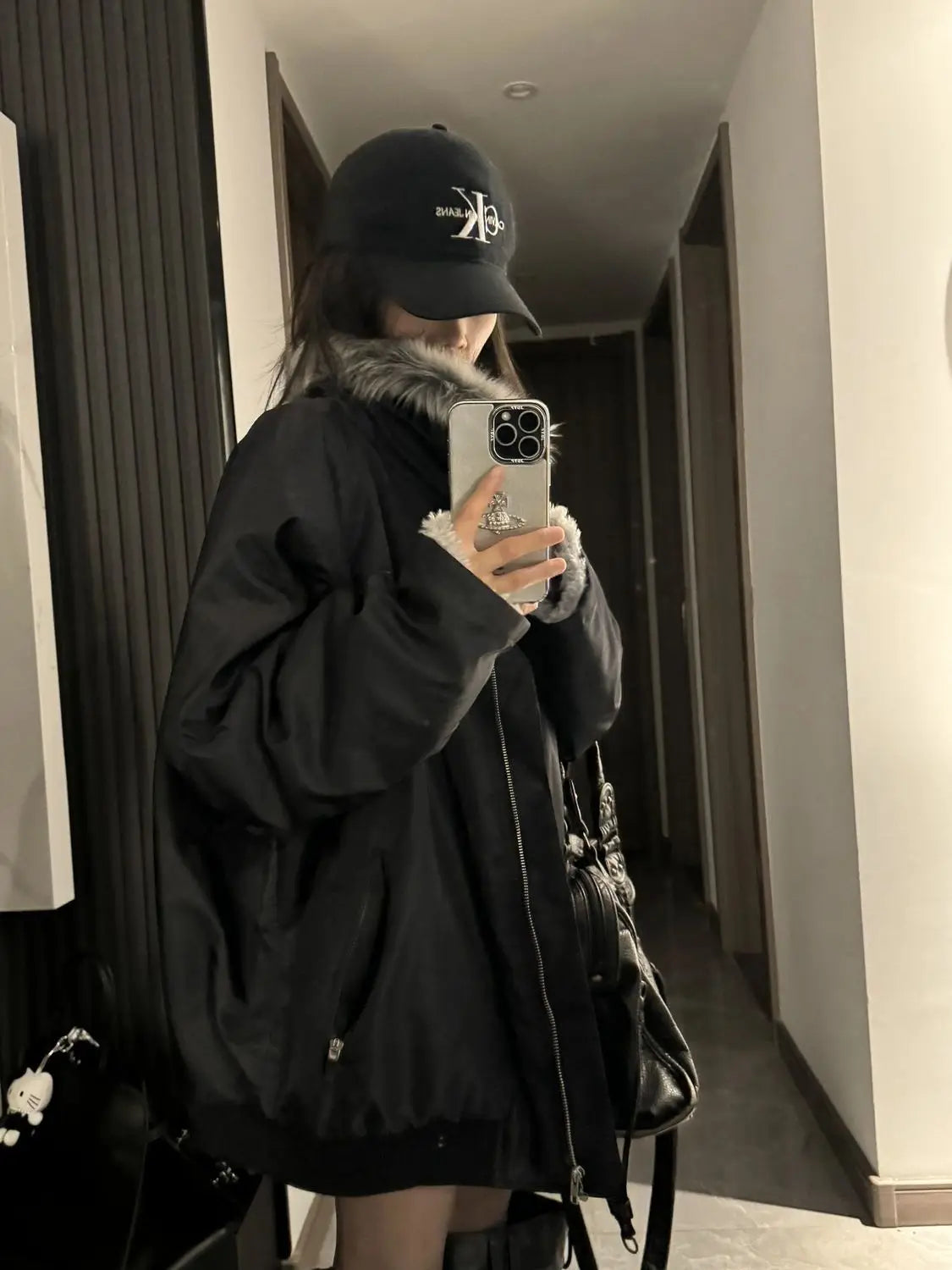 Black Winter Versatile, Fashionable, Warm Cold-proof Cotton-padded Spliced New Autumn and Winter Jacket, Parka Coat
