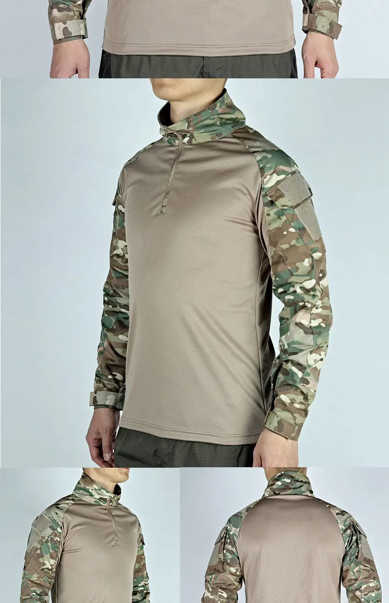 Army Outdoors T Shirt Long Sleeve Combat Shirt Tactical Clothing BreathableTraining Hunting Clothes Hiking Shirt Work Wear Men
