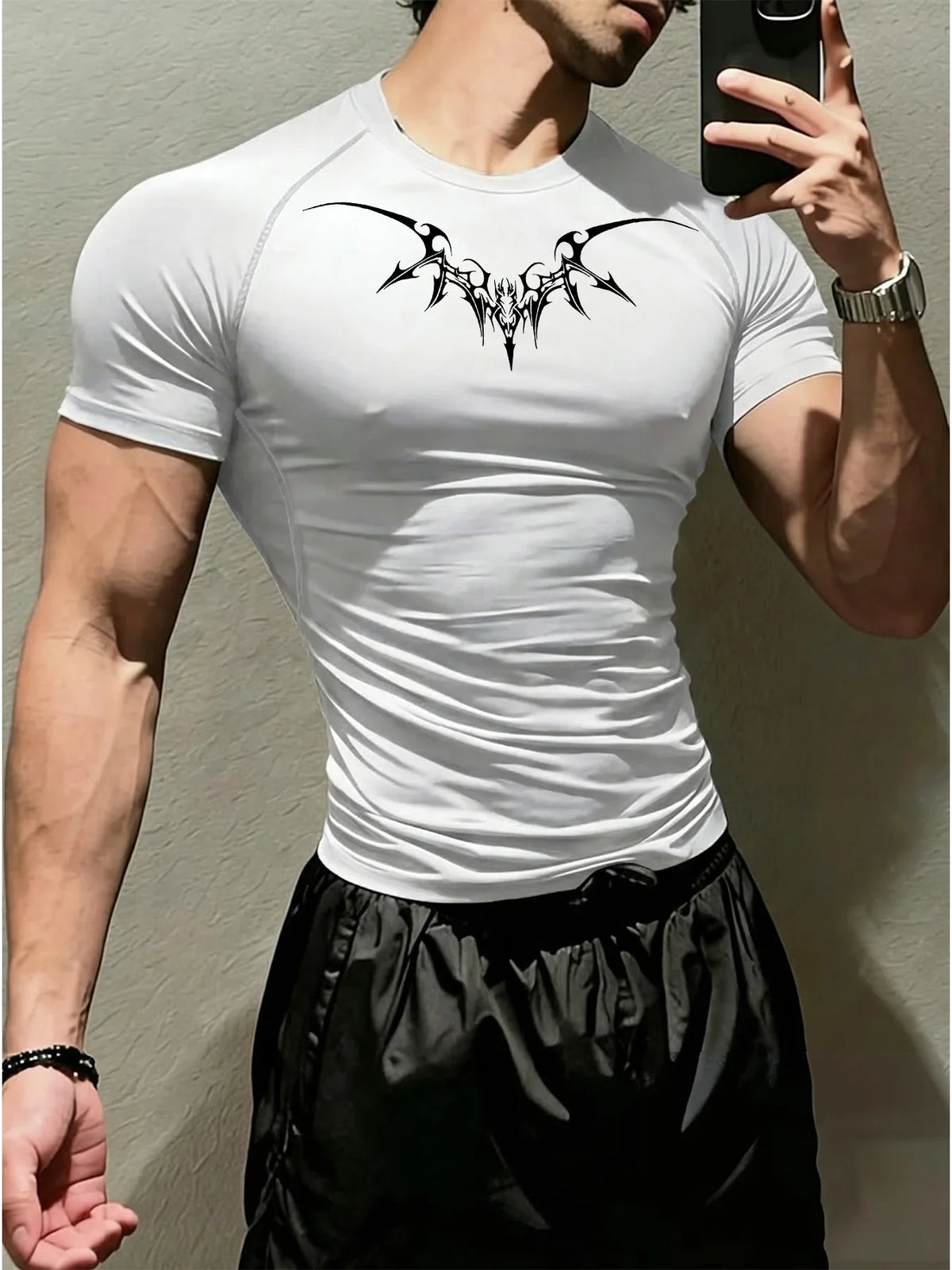 New Men's and Women's Fitness Clothes, New Fashionable Gothic Pattern Print, High Elasticity Muscle Fitness Shaping Design