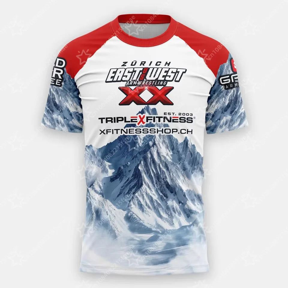 The East vs West Series 22 To 24 Armwrestling T-Shirt Atlantic City Sports Jersey Men's Breathable Quick Dry Fitness Gym Tee Top